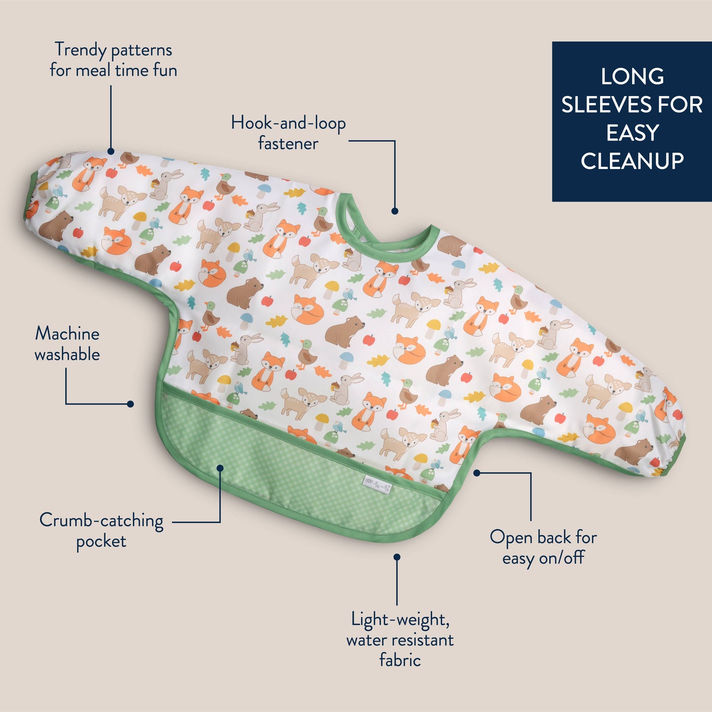 Itzy Ritzy - Itzy Everywhere Bib™ - Long Sleeve Water-resistant Bib: Woodland
