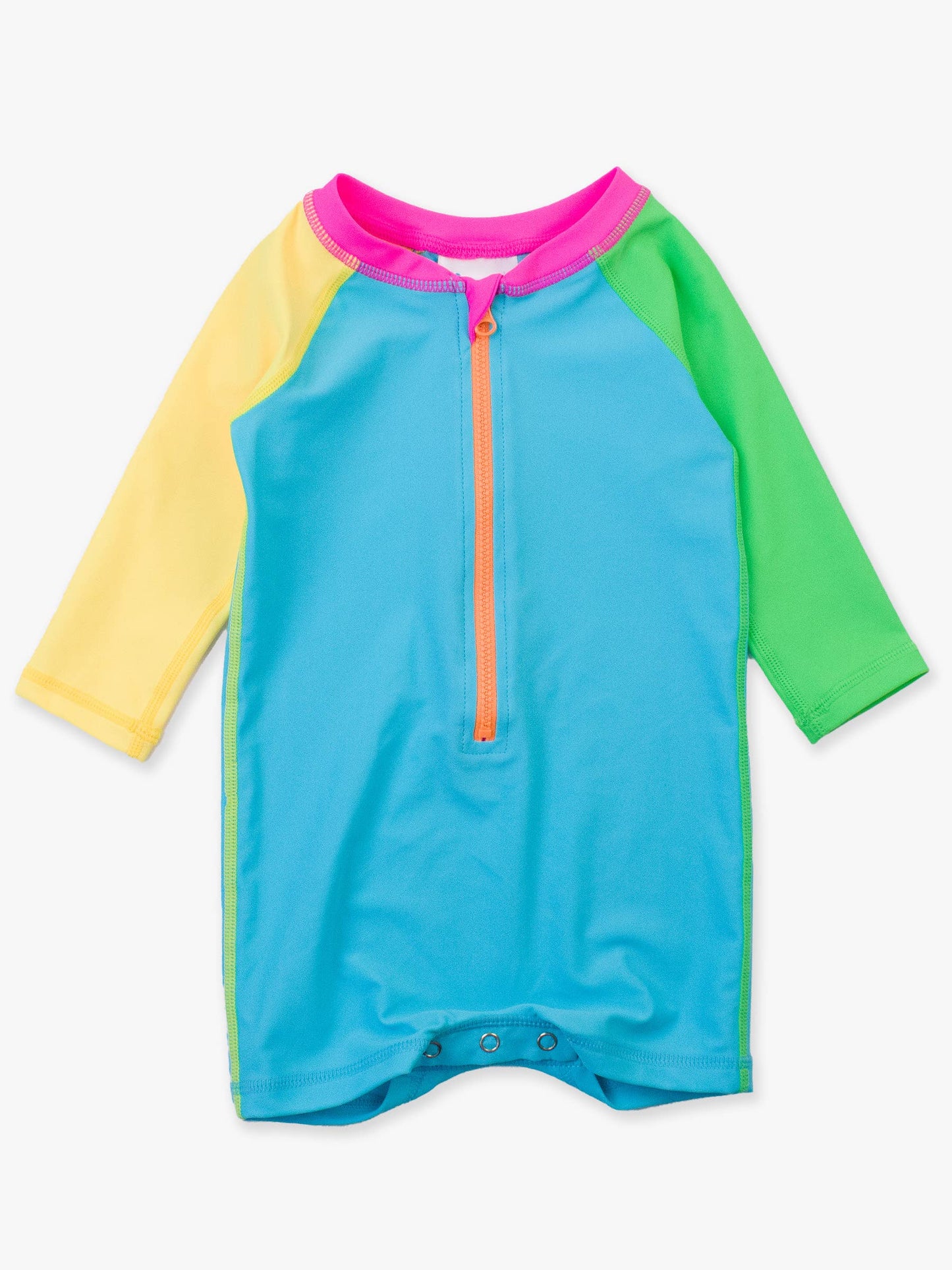 RuffleButts + RuggedButts - Baby Boys Neon Color Block Long Sleeve One Piece Rash Guard Swimsuit