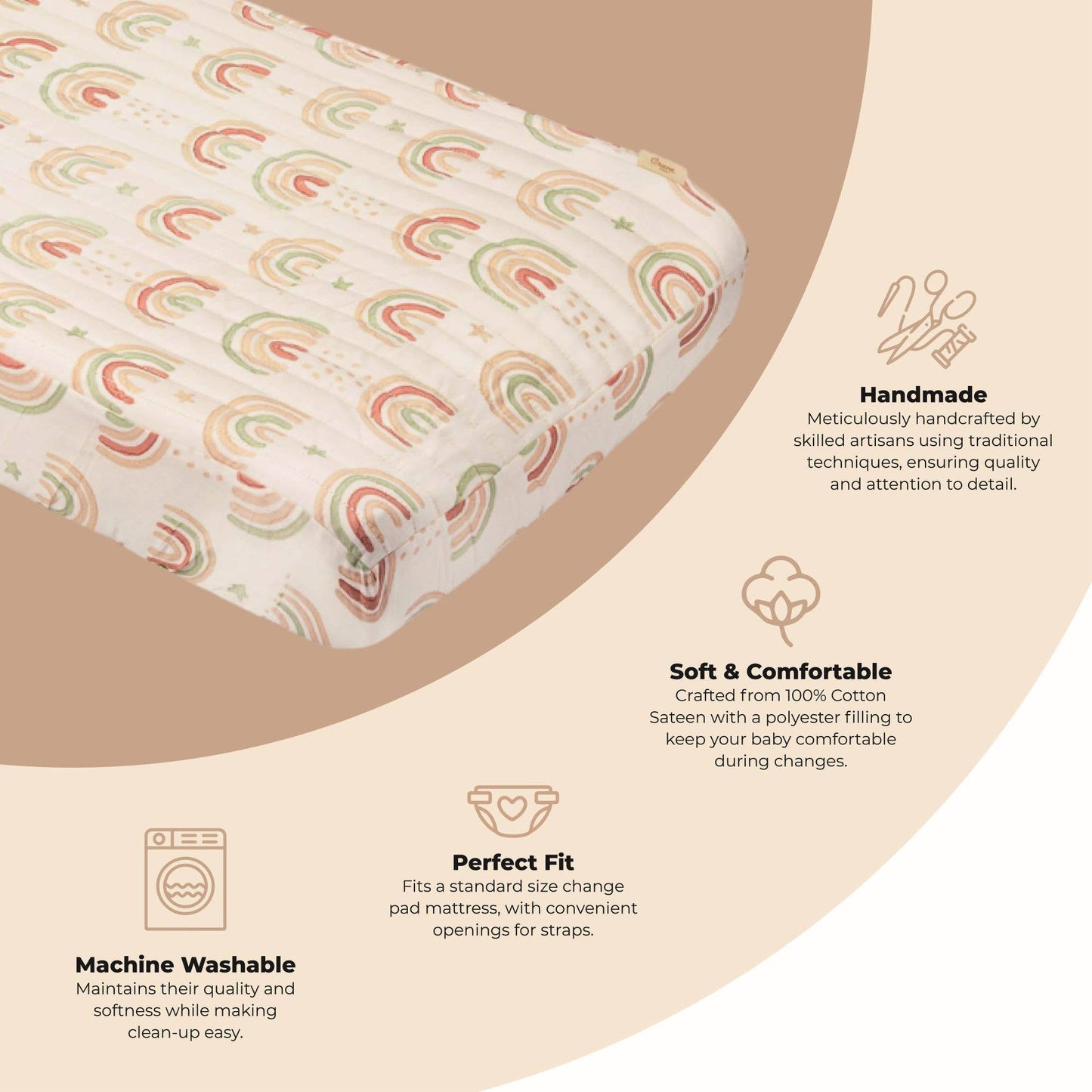 Crane Baby - Parker Quilted Change Pad Cover (Rainbow)