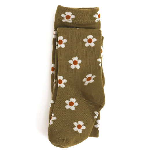 Little Stocking Co. - Olive Floral Knit Tights