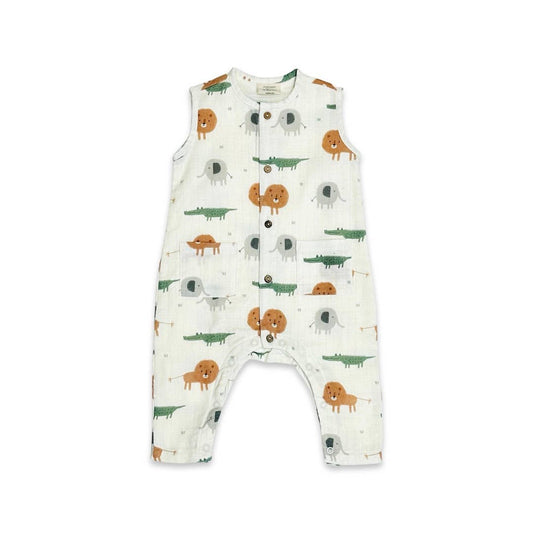 Viverano Organics - Savannah Sleeveless Button Baby Jumpsuit (Organic Muslin): 6-12M / Natural