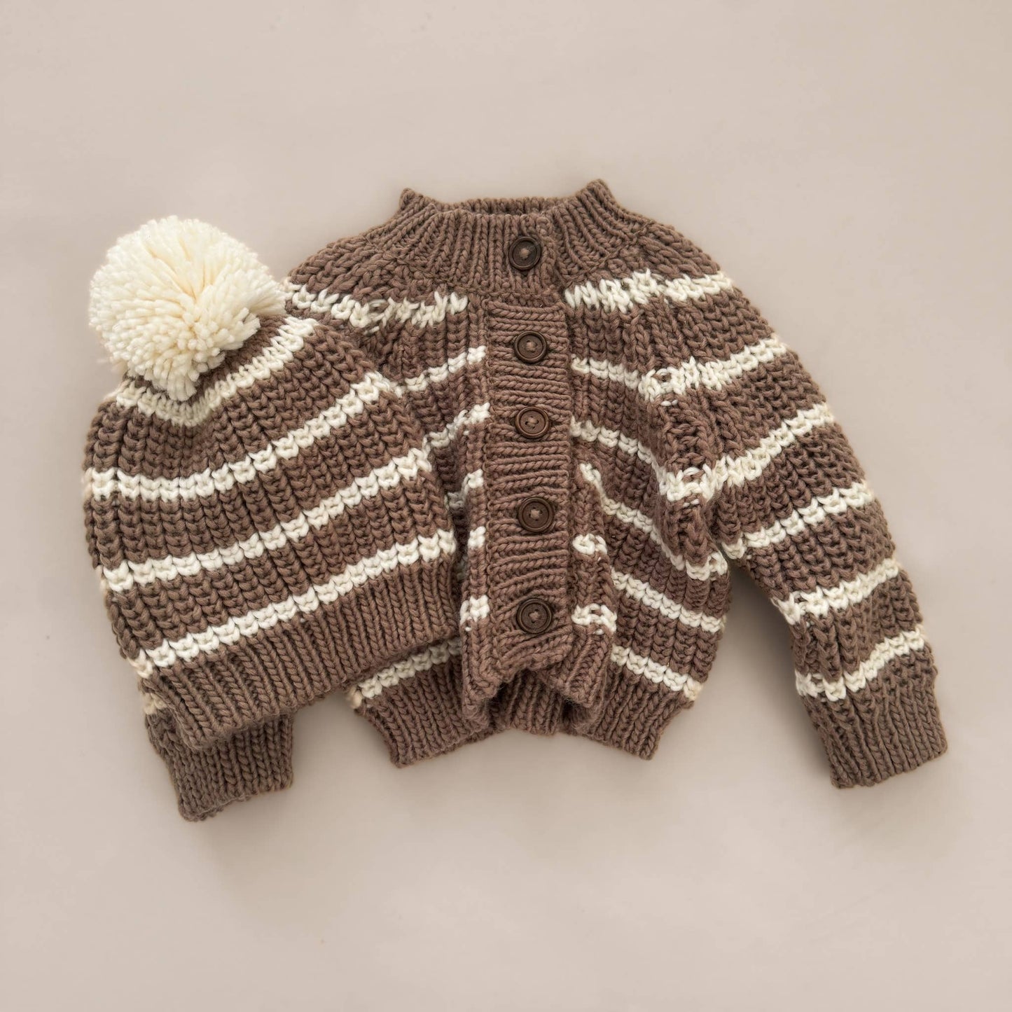 The Blueberry Hill - Rib Knit Stripe Cardigan, Tan | Baby & Kid Sweater