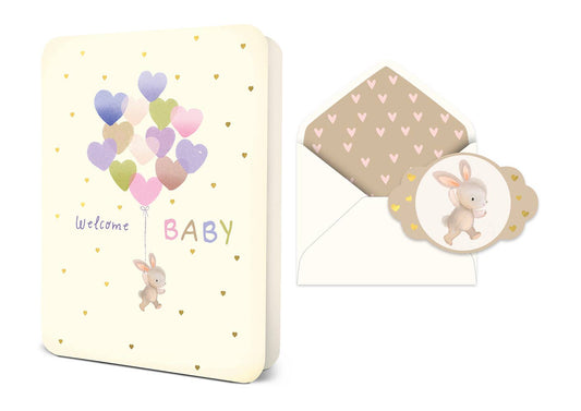 Studio Oh! - Welcome Baby Heart Balloons Deluxe Greeting Card