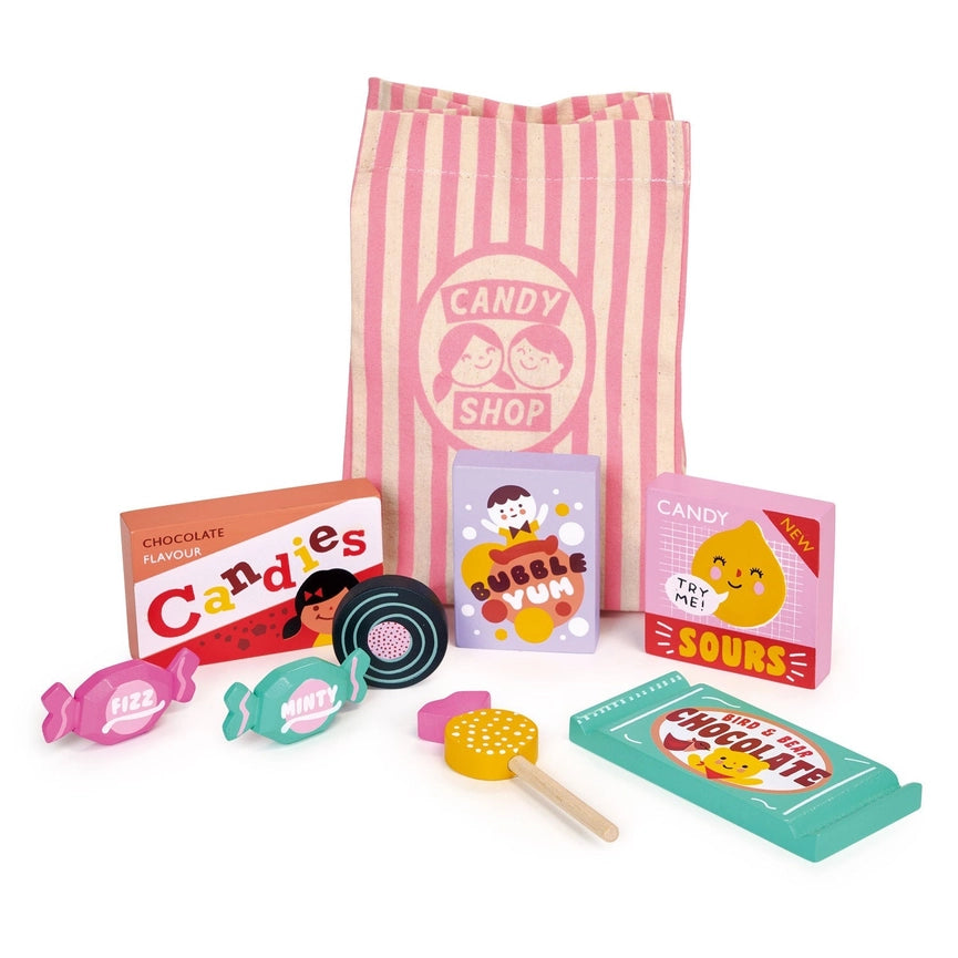 Mentari Toys - Wooden Candy Shop Bag Pretend Play Set