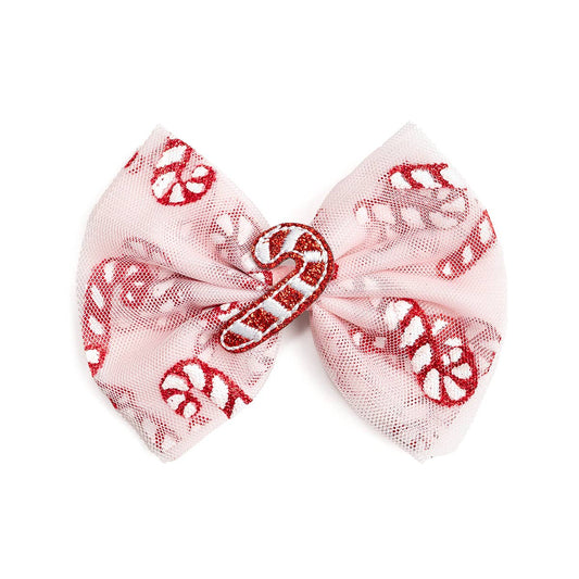 Sweet Wink - Candy Cane Confetti Christmas Tulle Bow Clip - Hair Bows