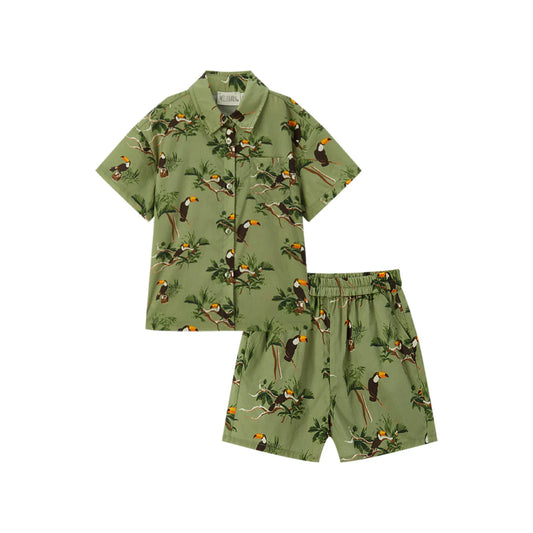 Milkbarn - Toucan Collar Button-Up Shirt & Shorts Set