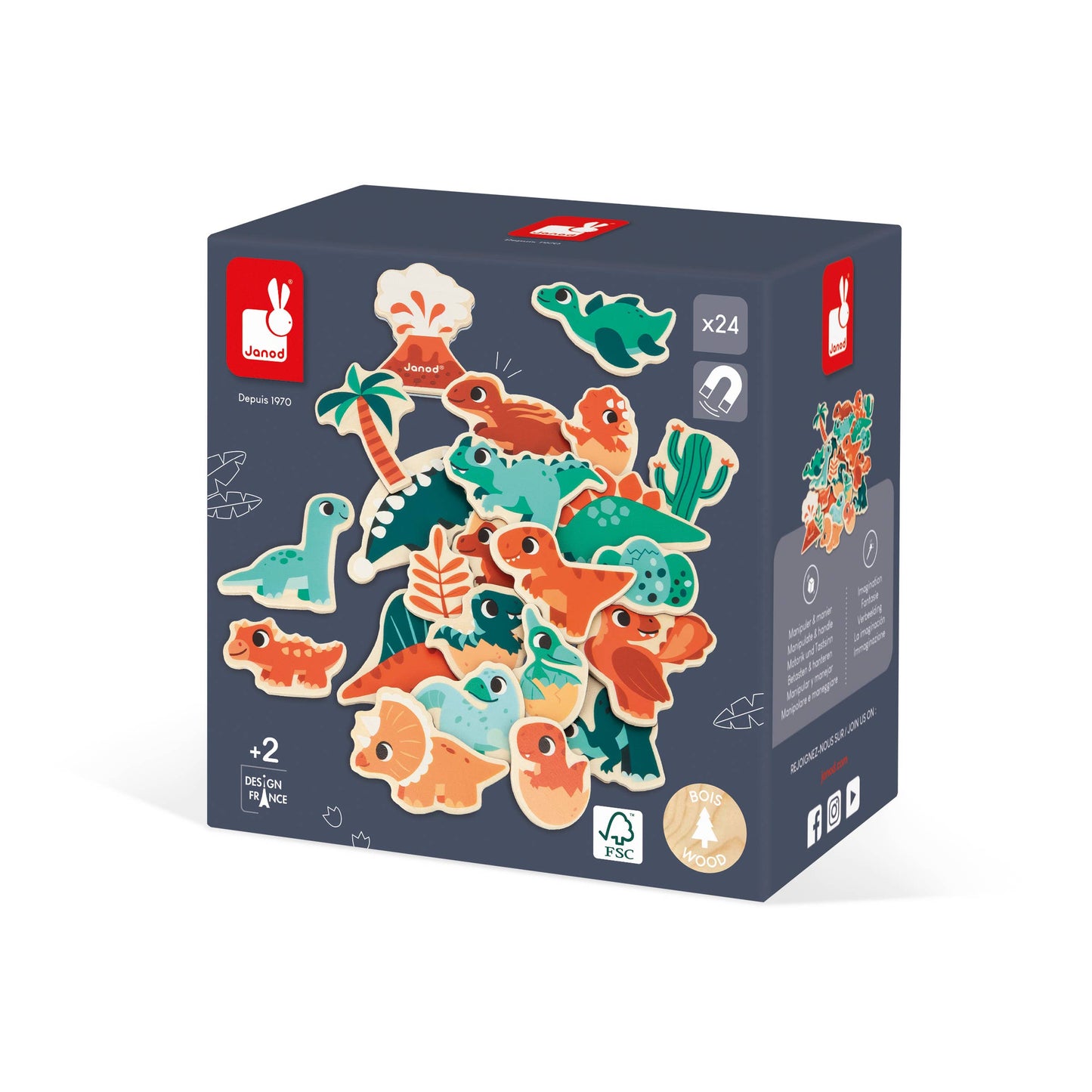 Janod - Set of Magnets - Dino - 24 Pieces