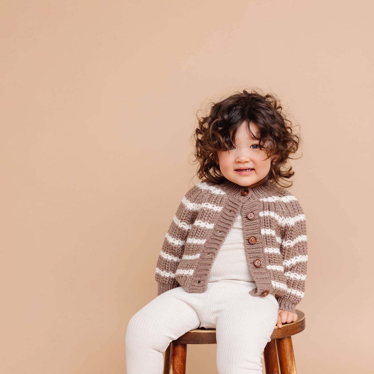 The Blueberry Hill - Rib Knit Stripe Cardigan, Tan | Baby & Kid Sweater