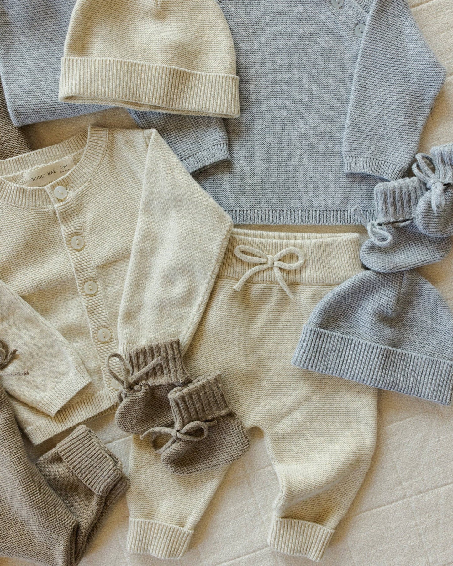 Quincy Mae - Knit Booties - Heathered Dusty Blue