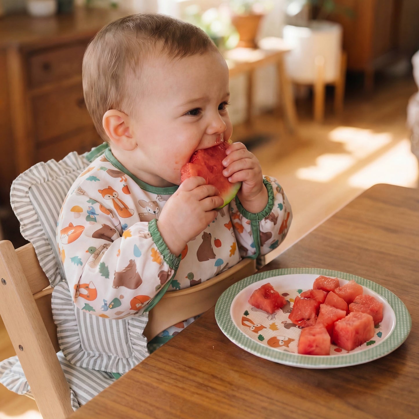 Itzy Ritzy - Itzy Everywhere Bib™ - Long Sleeve Water-resistant Bib: Woodland