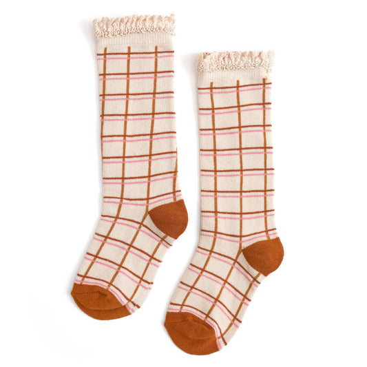 Little Stocking Co. - Fall Grid Lace Top Knee High Socks