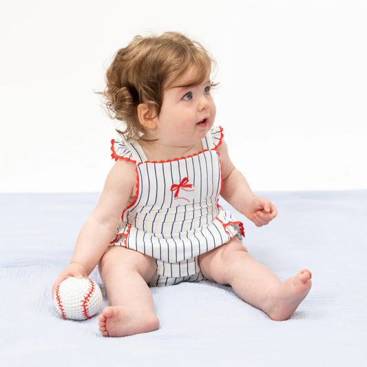 Angel Dear - Baseball Stripe Ric Rac Ruffle Sunsuit