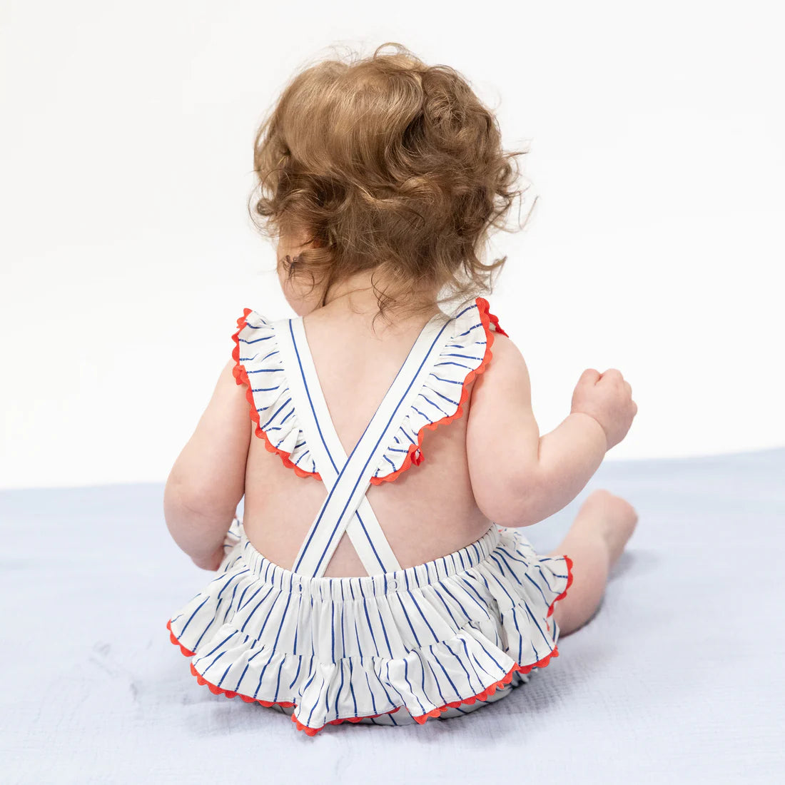 Angel Dear - Baseball Stripe Ric Rac Ruffle Sunsuit