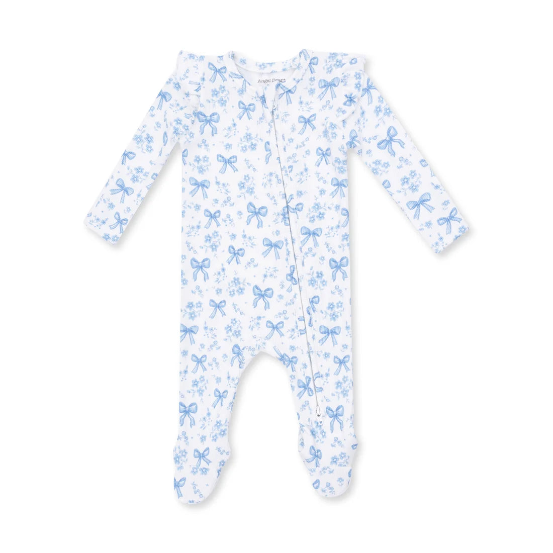 Angel Dear - Blue Bows and Flowers 2 Way Ruffle Sleeve Zipper Footie