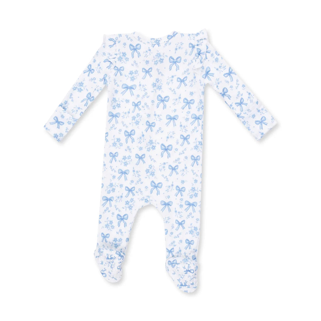 Angel Dear - Blue Bows and Flowers 2 Way Ruffle Sleeve Zipper Footie