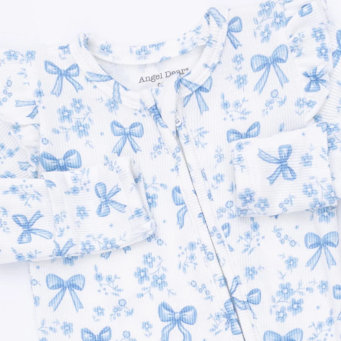 Angel Dear - Blue Bows and Flowers 2 Way Ruffle Sleeve Zipper Footie