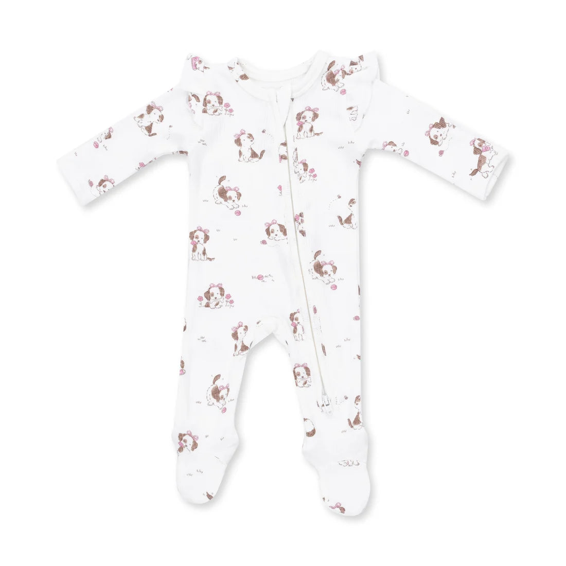 Angel Dear - Explorer Puppy Pink 2 Way Ruffle Sleeve Zipper Footie