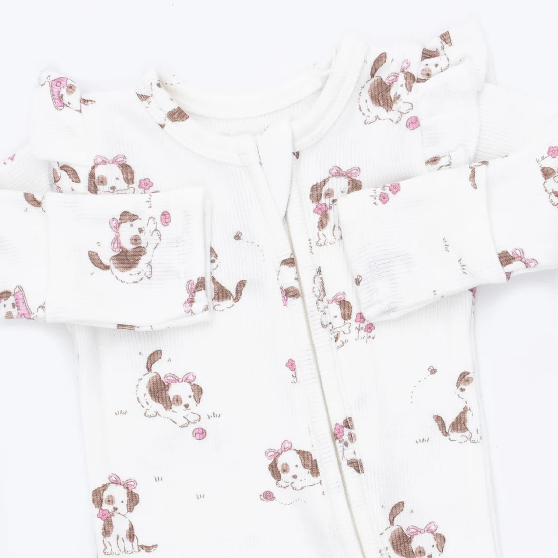 Angel Dear - Explorer Puppy Pink 2 Way Ruffle Sleeve Zipper Footie