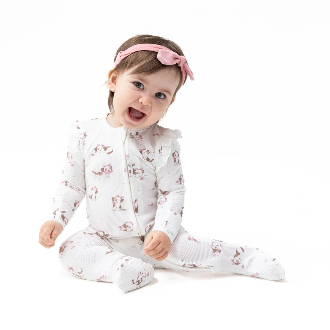 Angel Dear - Explorer Puppy Pink 2 Way Ruffle Sleeve Zipper Footie