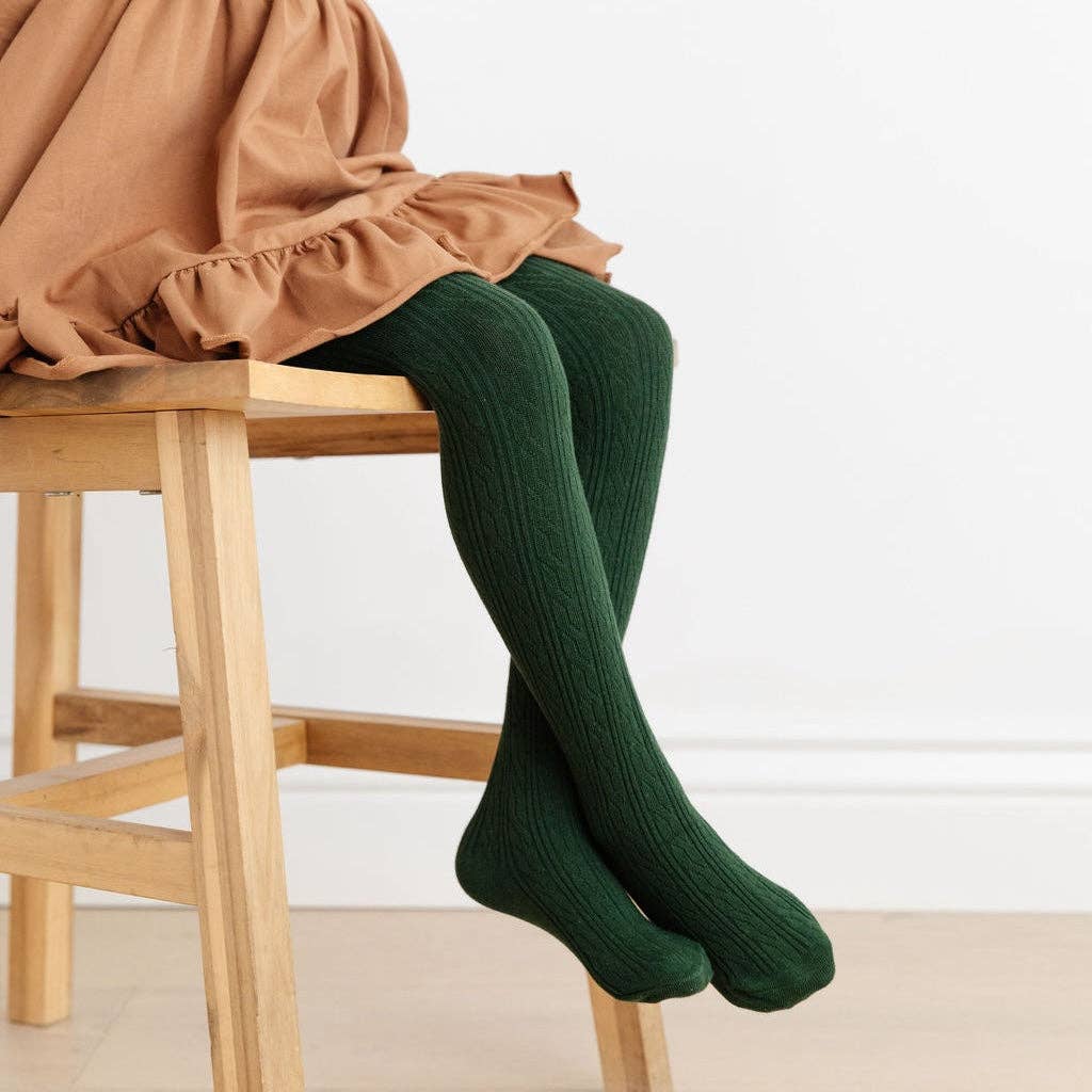 Little Stocking Co. - Forest Green Cable Knit Tights