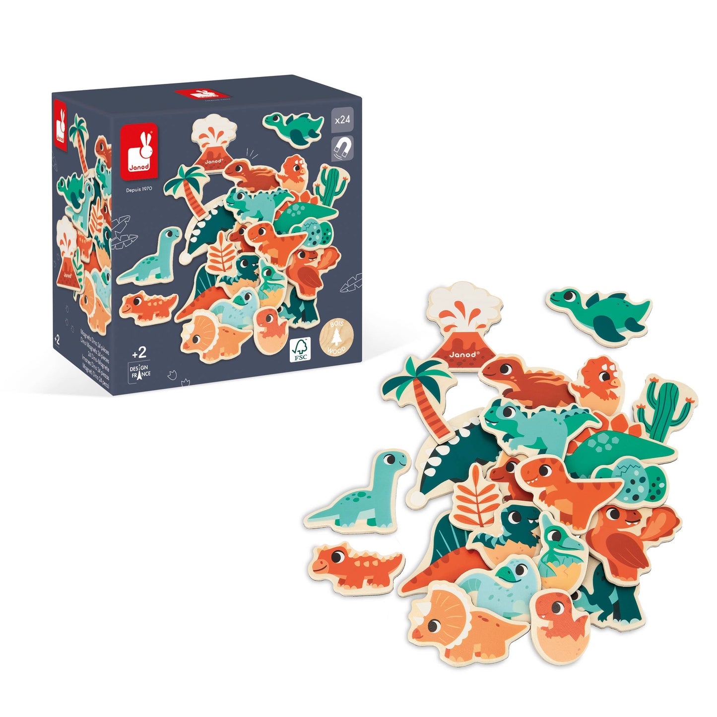 Janod - Set of Magnets - Dino - 24 Pieces
