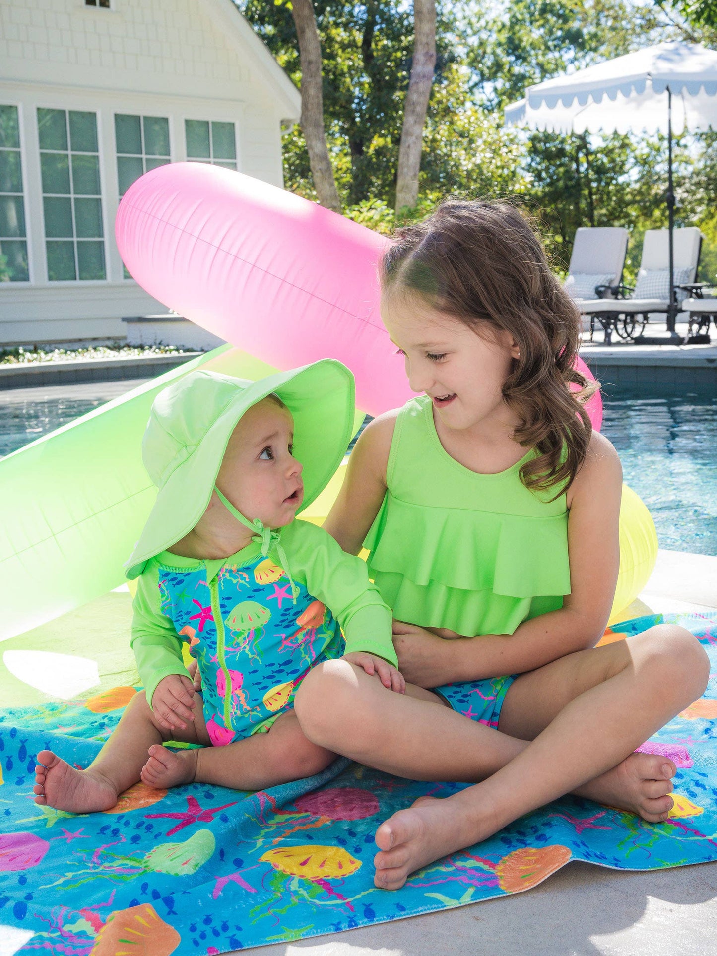 RuffleButts + RuggedButts - Kids Neon Honeydew Sun Protective Hat: Green
