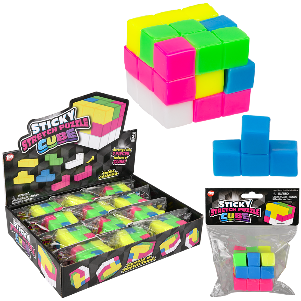 The Toy Network - (T) 2.5" STICKY STRETCH PUZZLE CUBE