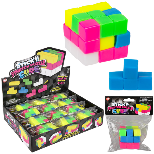 The Toy Network - (T) 2.5" STICKY STRETCH PUZZLE CUBE