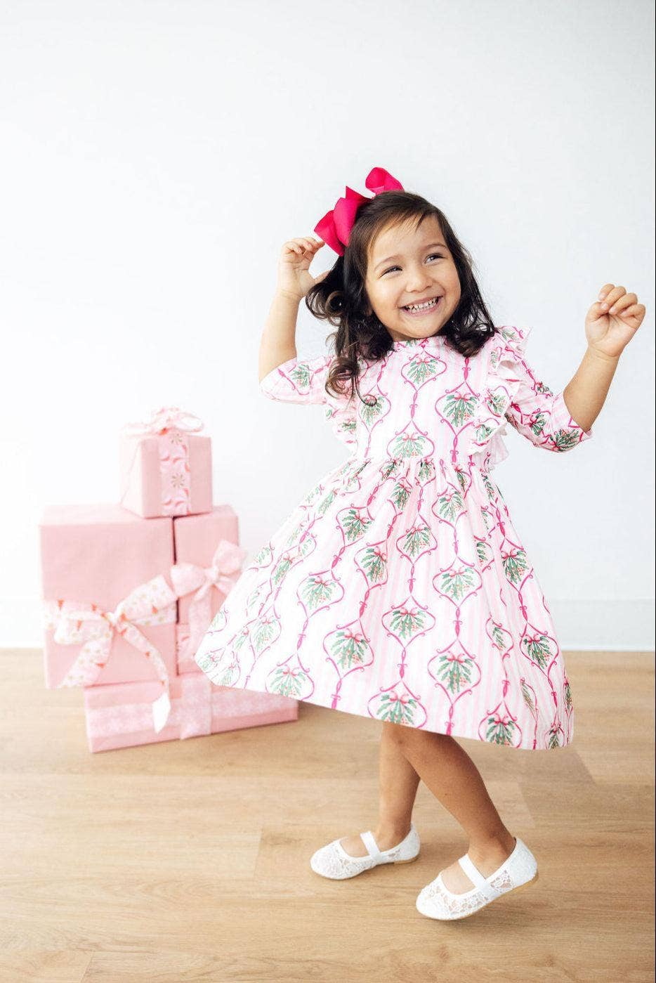 Mila & Rose - Merry Mistletoe 3/4 Sleeve Ruffle Twirl Dress