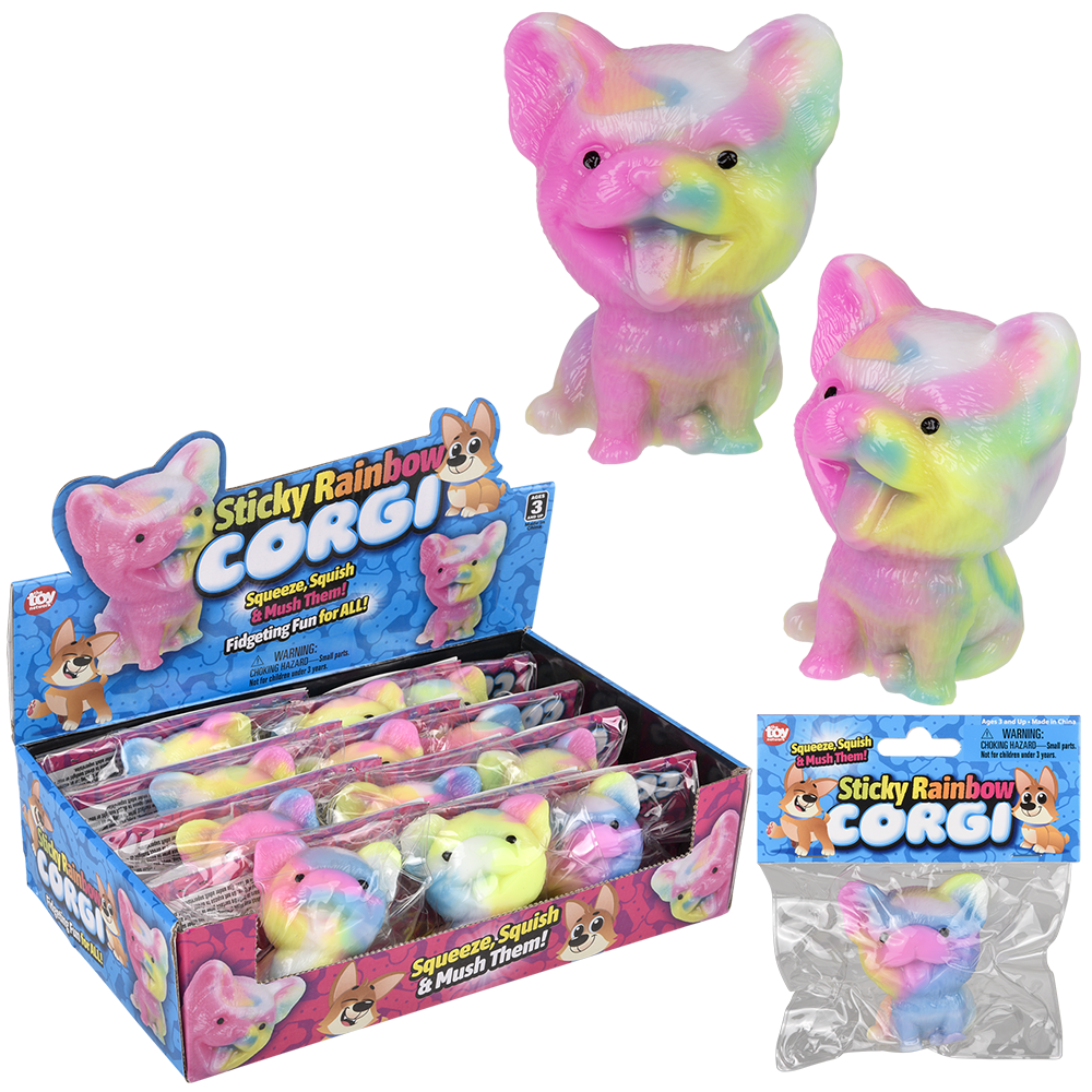 The Toy Network - (T) 2.75" STICKY RAINBOW CORGI
