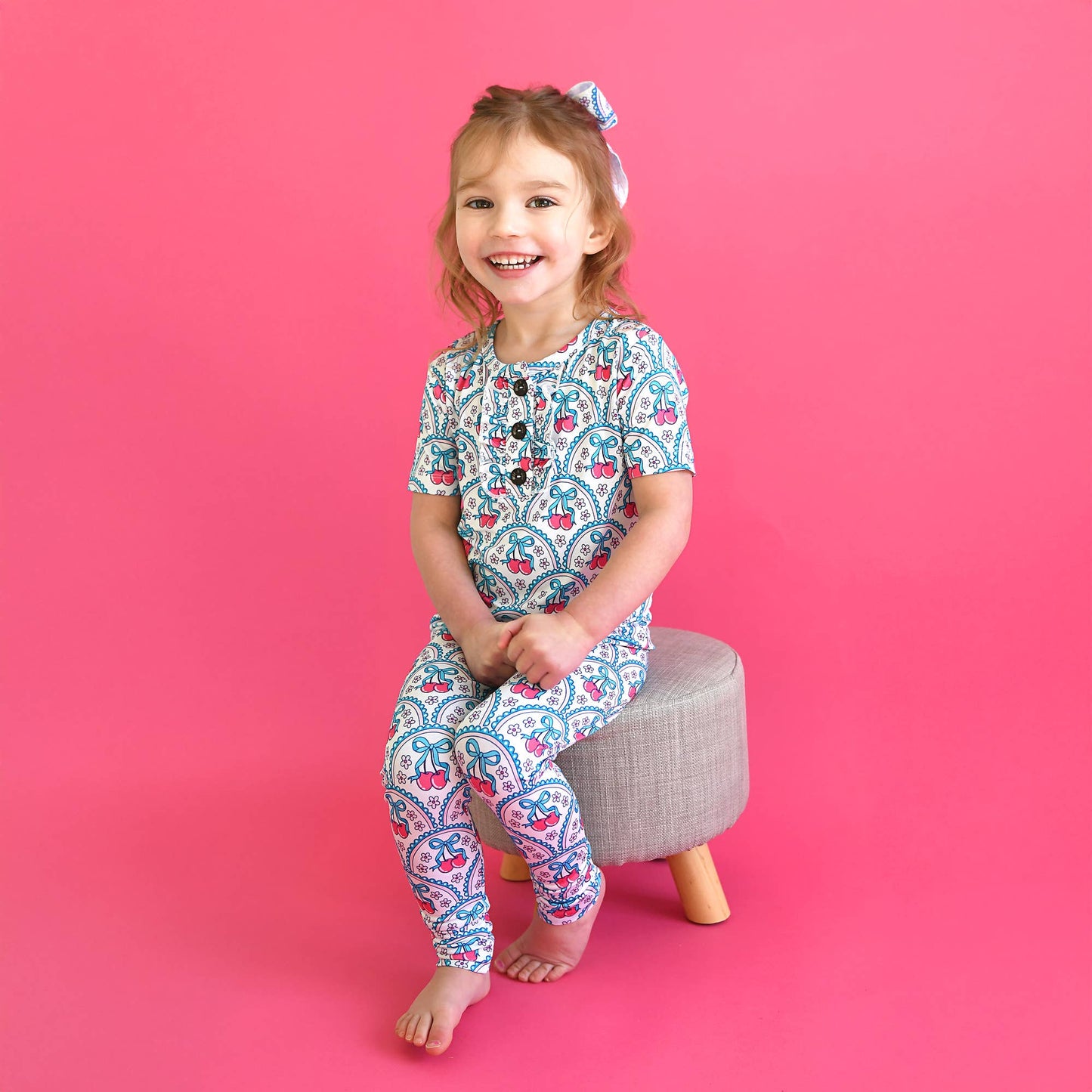 Gigi and Max - Cherry Ruffle Two Piece Bamboo Cherry Lounge Set