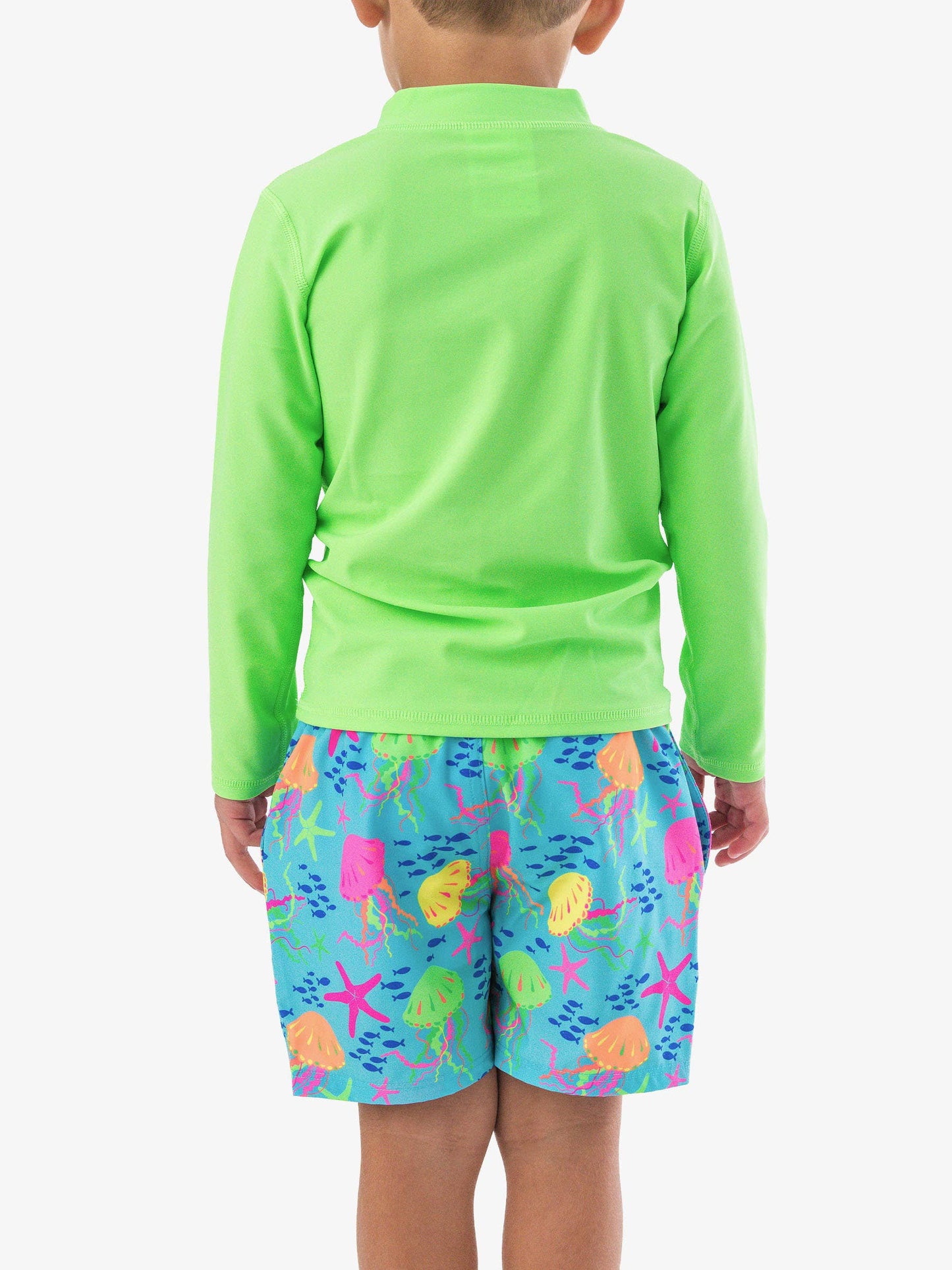 RuffleButts + RuggedButts - Boys Neon Jelly Time Performance Hybrid Swim Trunks: Blue