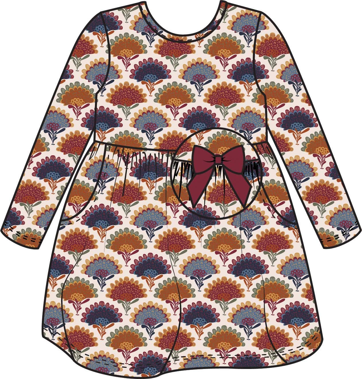 RuffleButts + RuggedButts - Girls Maple Blossoms Knit Long Sleeve Twirl Dress