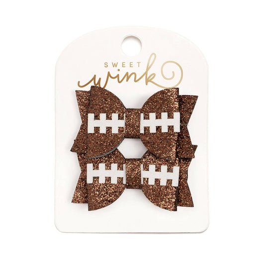 Sweet Wink - Game Day Glitter Bow Clip Set - Football - Kids Hair
