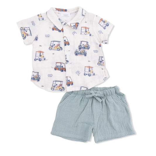Angel Dear - Zooming Golf Carts - Polo Button Up with Casual Short