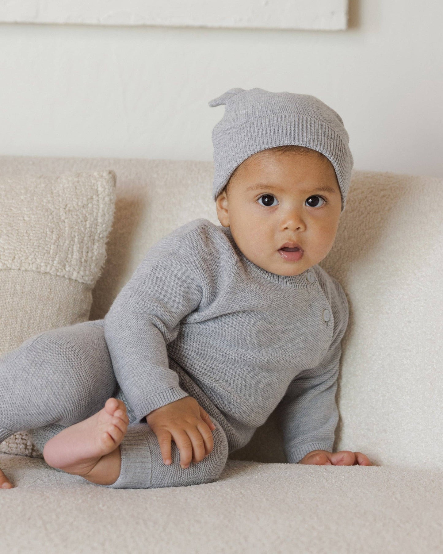 Quincy Mae - Baby Bear Beanie || Heathered Dusty Blue