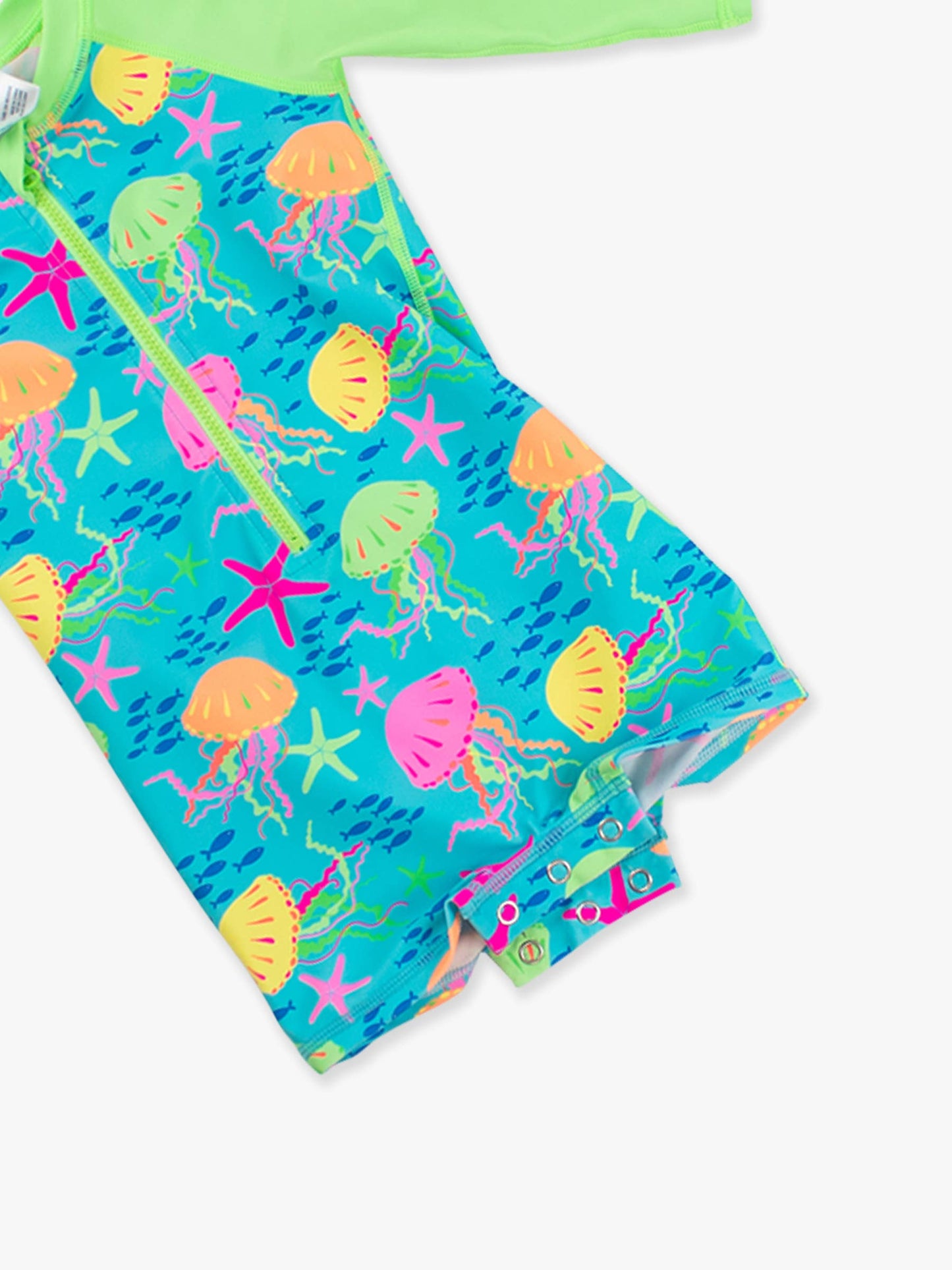RuffleButts + RuggedButts - Baby Boys Neon Jelly Time Long Sleeve One Piece Rash Guard Swimsuit: Blue