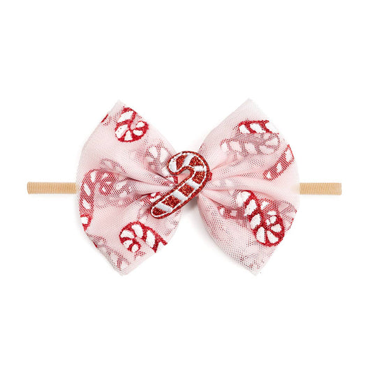 Sweet Wink - Candy Cane Confetti Christmas Tulle Bow Baby Headband - Hair