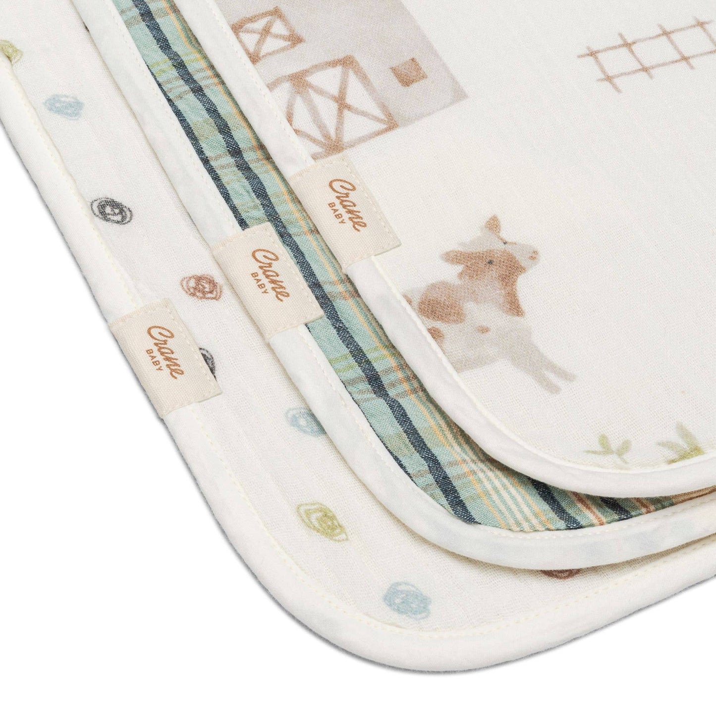 Crane Baby - Charlie 3-pc. Farmhouse Tractor Burp Cloth Set