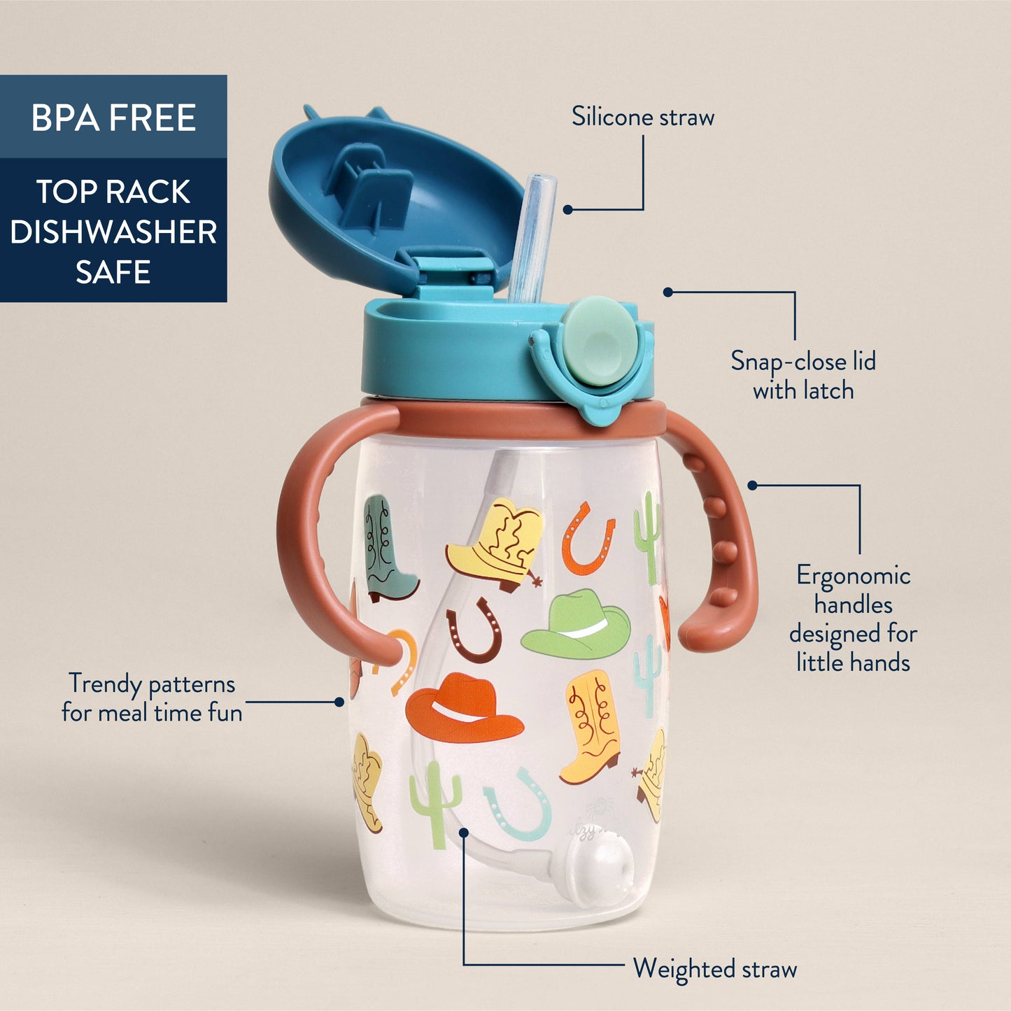 Itzy Ritzy -  Itzy Sips™ - Straw Cup With Snap-Close Lid: Giddy Up!
