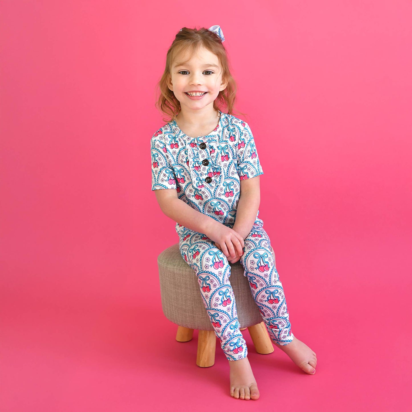 Gigi and Max - Cherry Ruffle Two Piece Bamboo Cherry Lounge Set