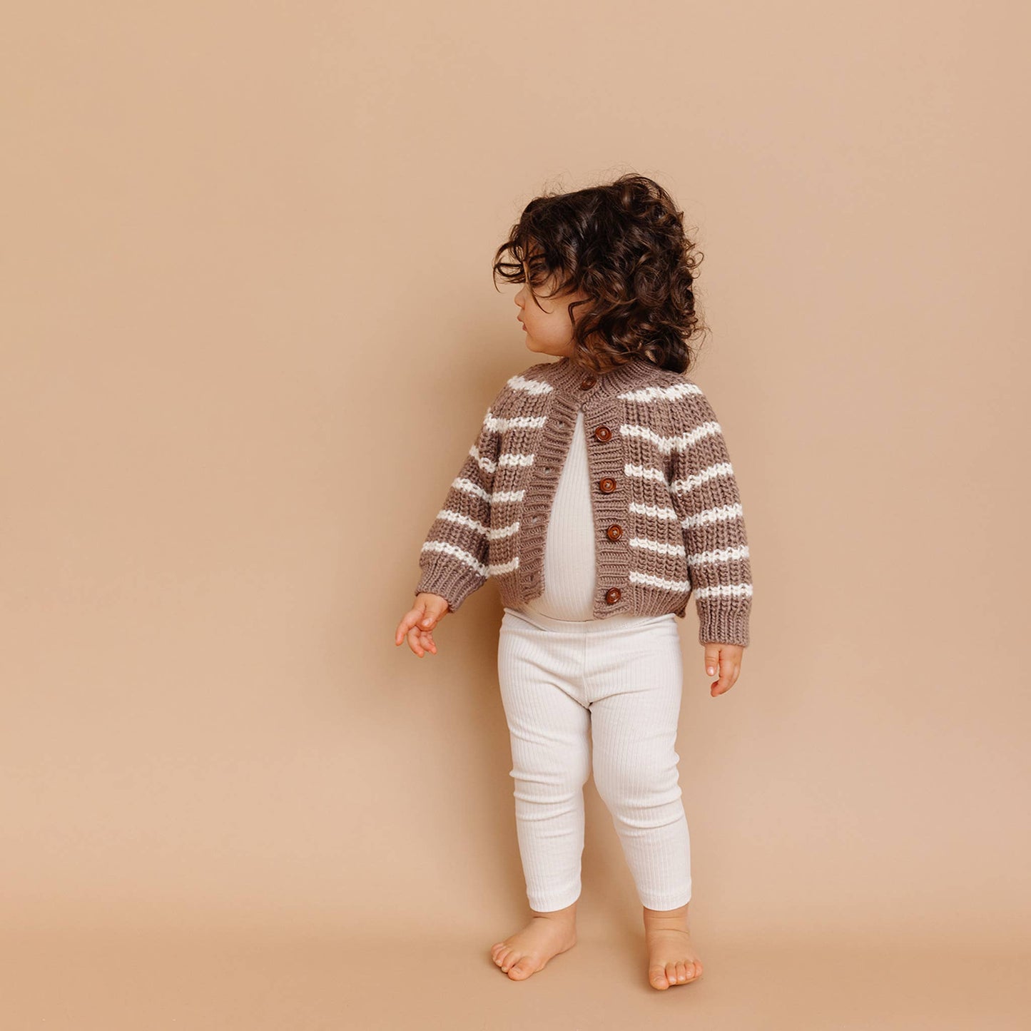 The Blueberry Hill - Rib Knit Stripe Cardigan, Tan | Baby & Kid Sweater