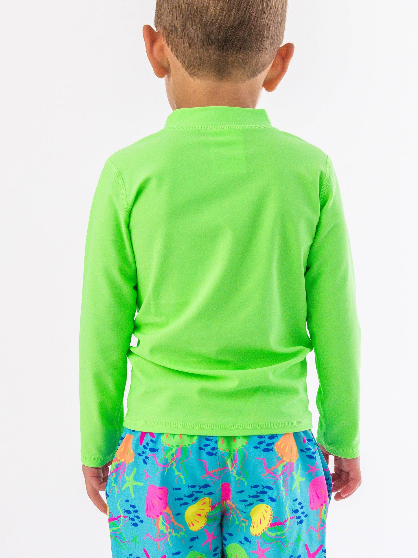 RuffleButts + RuggedButts - Boys Neon Honeydew Long Sleeve Zipper Rash Guard: Green