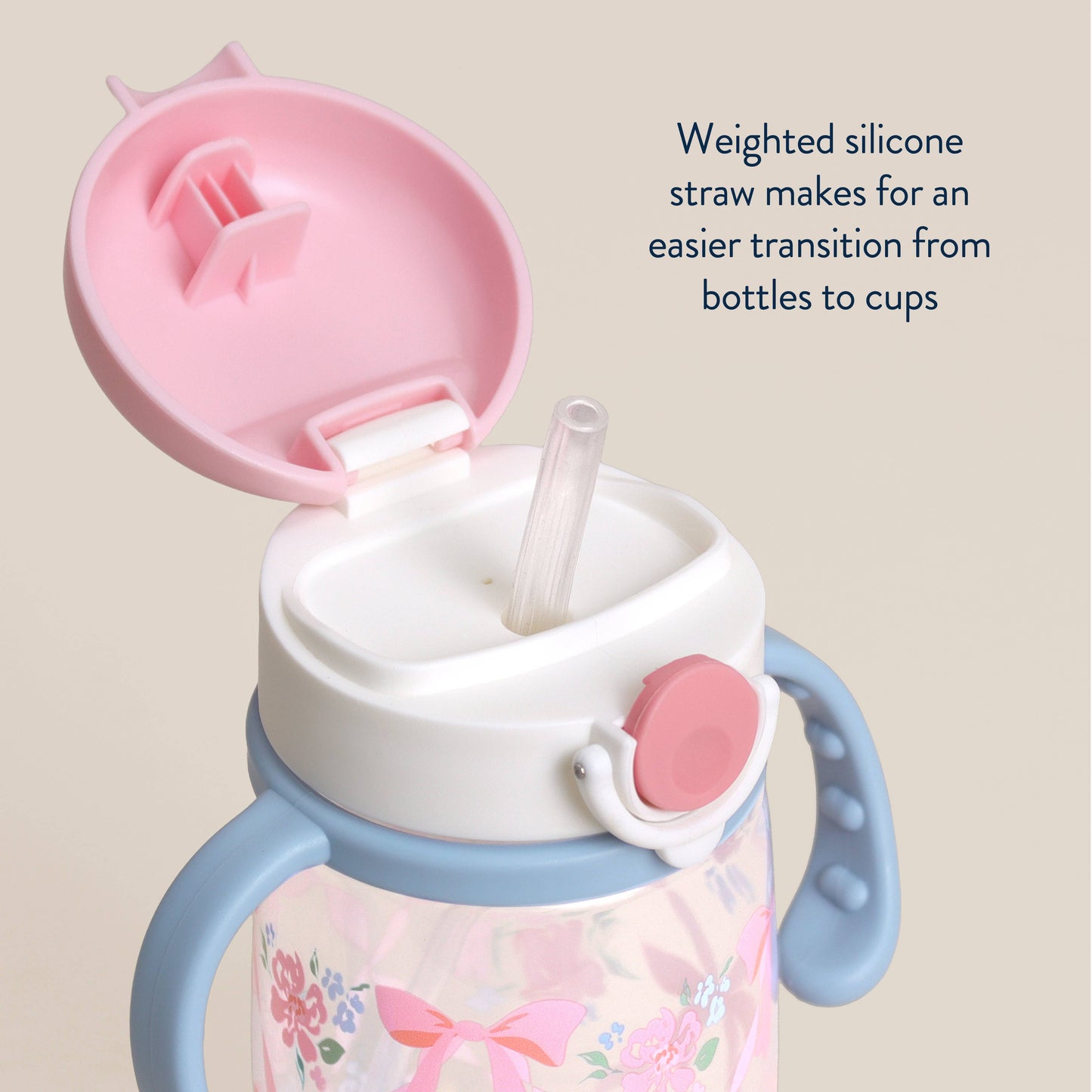Itzy Ritzy - Itzy Sips™ - Straw Cup With Snap-Close Lid: Ribbons & Roses