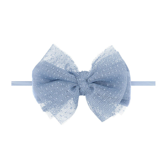 Baby Bling Bows - Baby Bling® Tulle FAB® Skinny nylon headband with tulle bow: Dusty Blue Dot