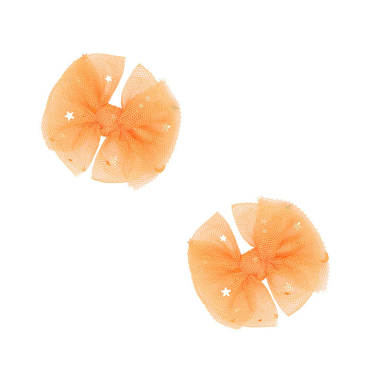 Baby Bling Bows - 2PK TULLE BABY FAB® CLIPS: orange moon