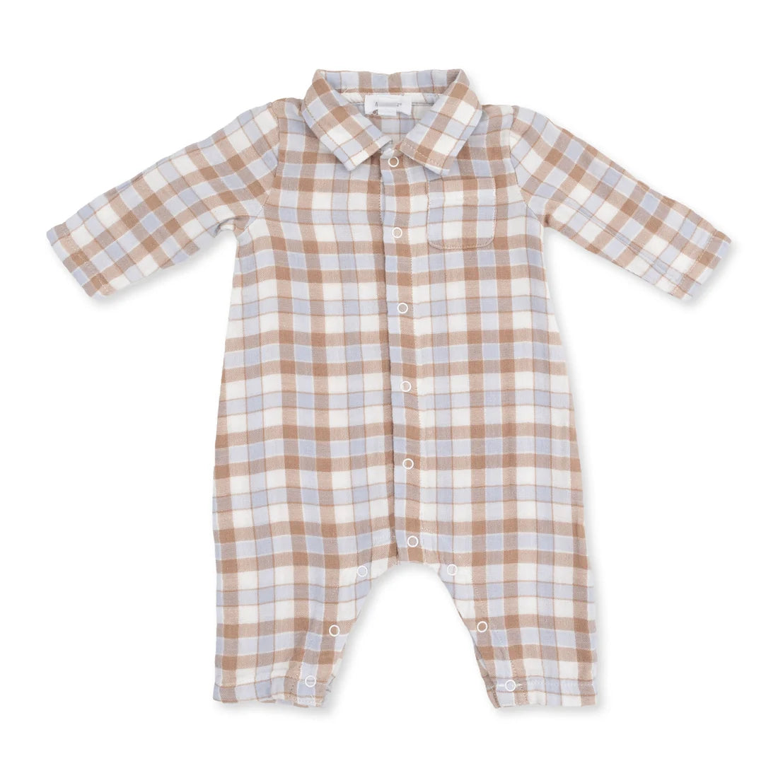 Angel Dear - Western Plaid Long Sleeve Polo Button Down Romper