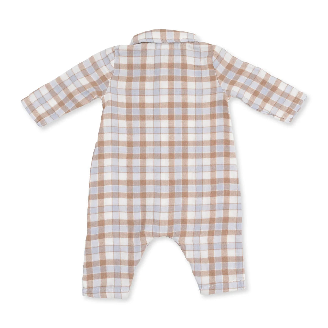 Angel Dear - Western Plaid Long Sleeve Polo Button Down Romper