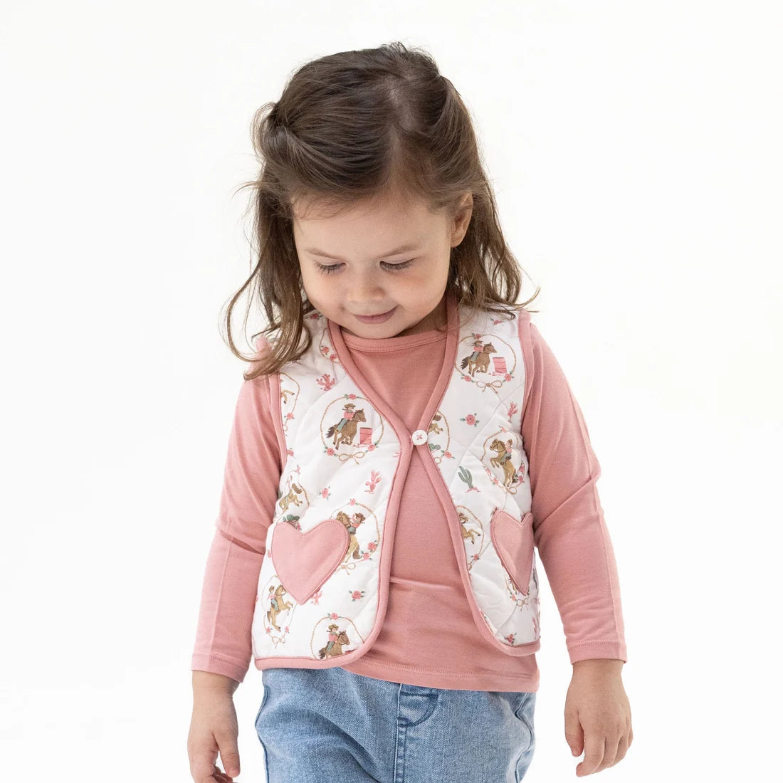 Angel Dear - Cowgirl Cameos Quilted Vest with Heart Pockets