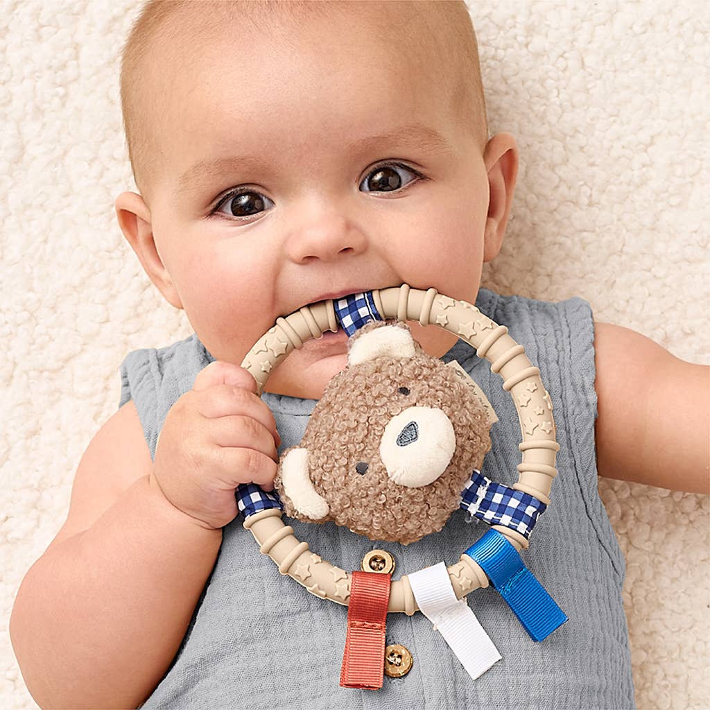 Itzy Ritzy - Itzy Ring Pal™ - Teething Ring with Plush Character: Taupe Bear